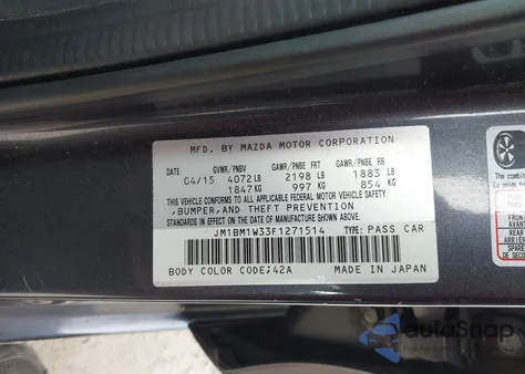 2015 Mazda Mazda3 S Grand Touring z USA, uszkodzony, nr VIN JM1BM1W33F1271514